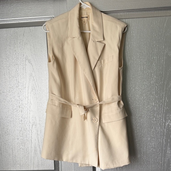 Open Edit Jackets & Blazers - Open Edit Cream Sleeveless Blazer Vest